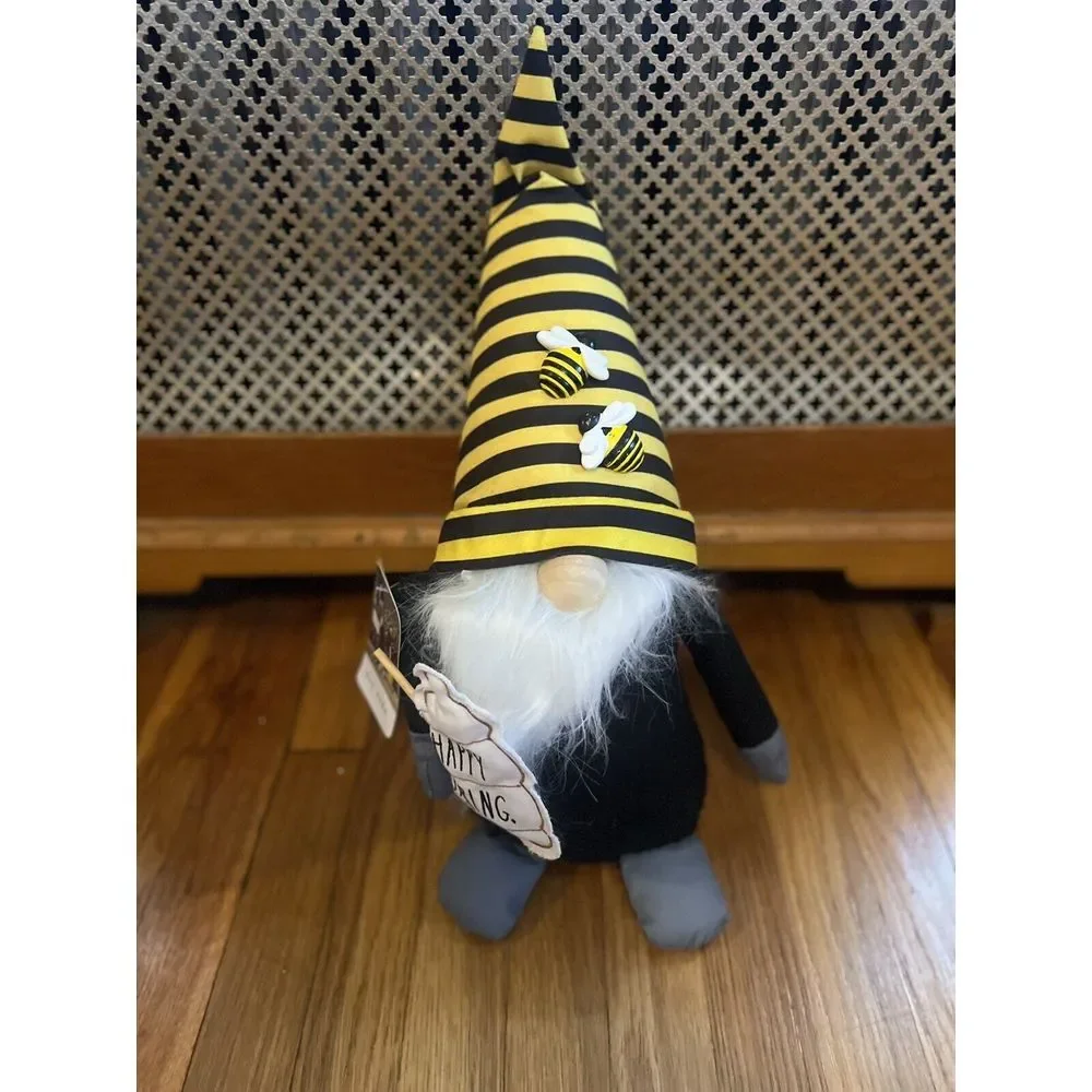 Rae Dunn‎ Gnome Happy Spring With Bees Bean Bag Plush Toy NWT Black Yellow